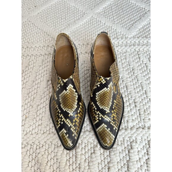 Chloé Rylee Snakeskin Embossed Leather Ankle Bootie Leather Block Heel Size 36 - Picture 2 of 10